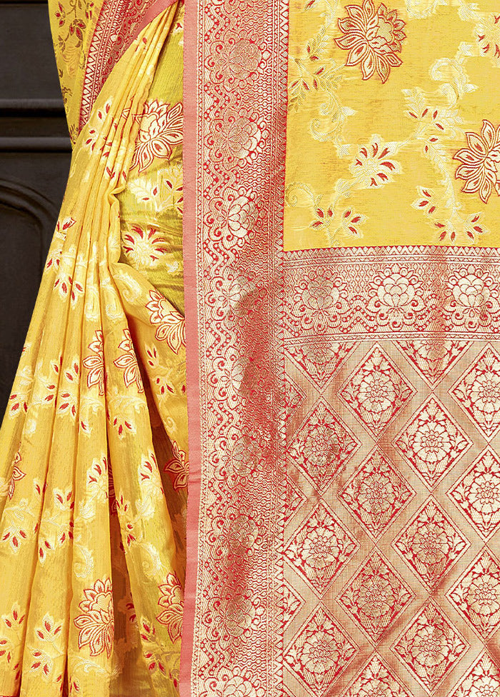 Yellow Cotton Woven Saree With Blouse Piece