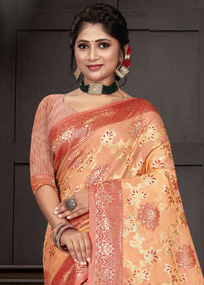 Light Orange Cotton Woven Saree With Blouse Piece