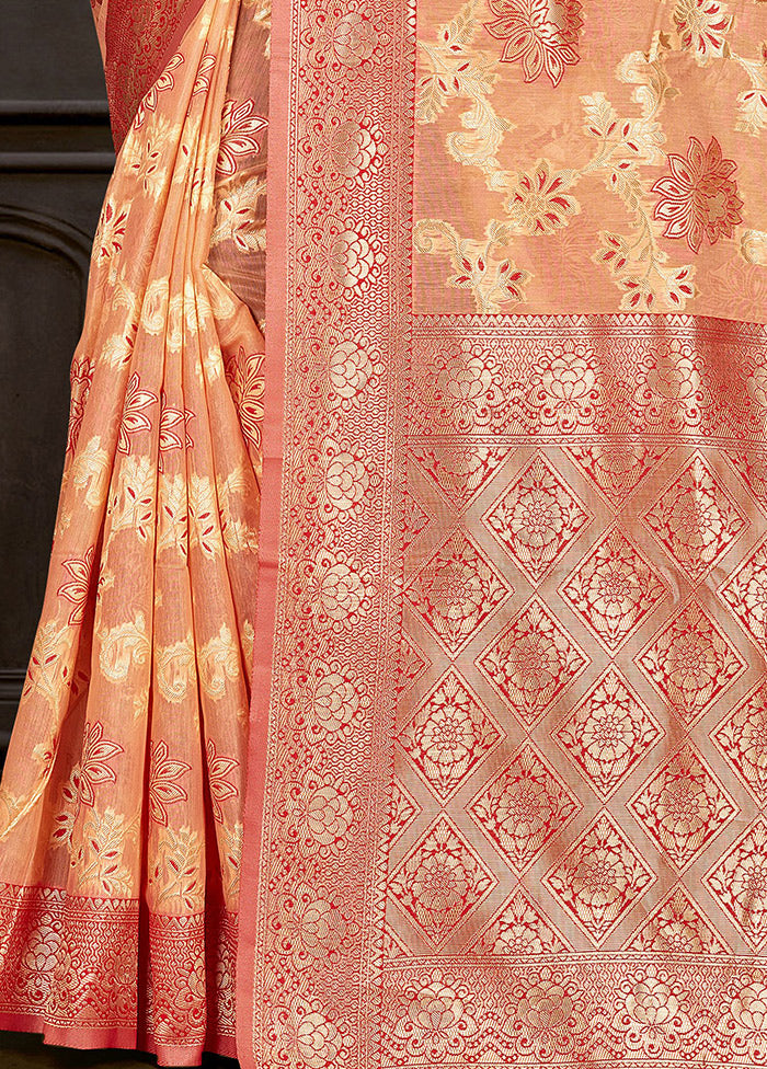 Light Orange Cotton Woven Saree With Blouse Piece