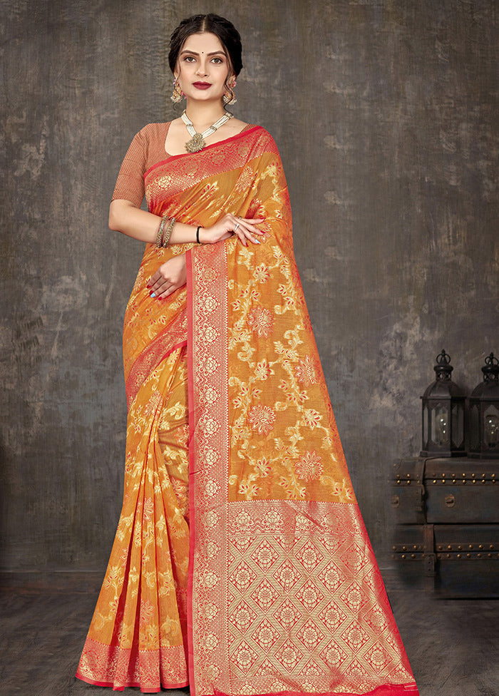 Yellow Cotton Woven Saree With Blouse Piece