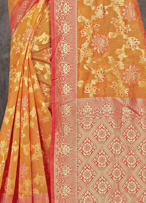 Yellow Cotton Woven Saree With Blouse Piece