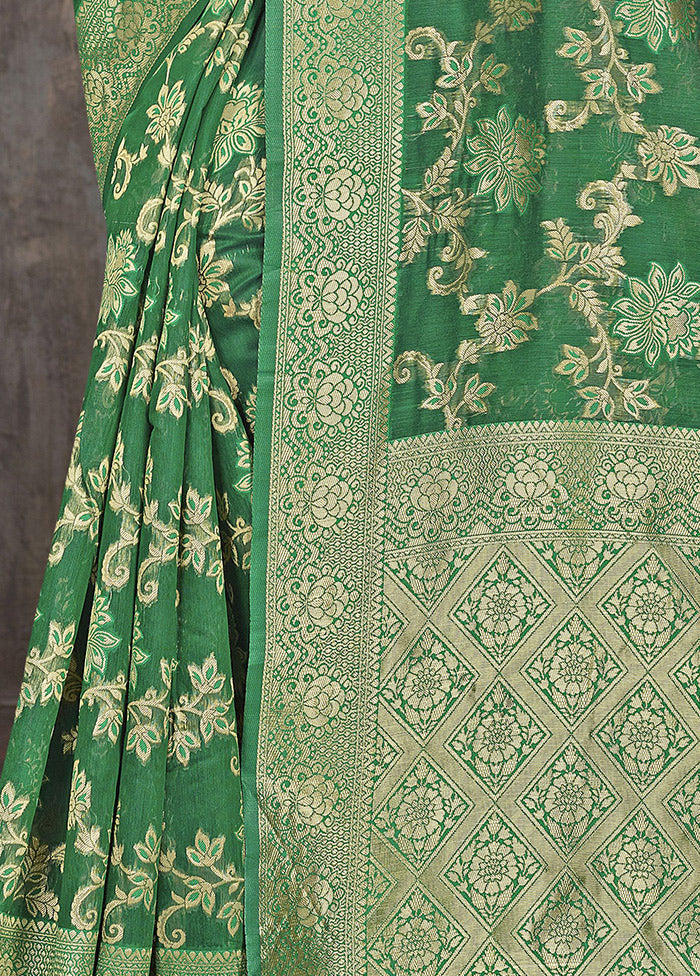 Green Cotton Woven Saree With Blouse Piece