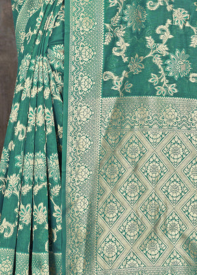 Turquoise Cotton Woven Saree With Blouse Piece