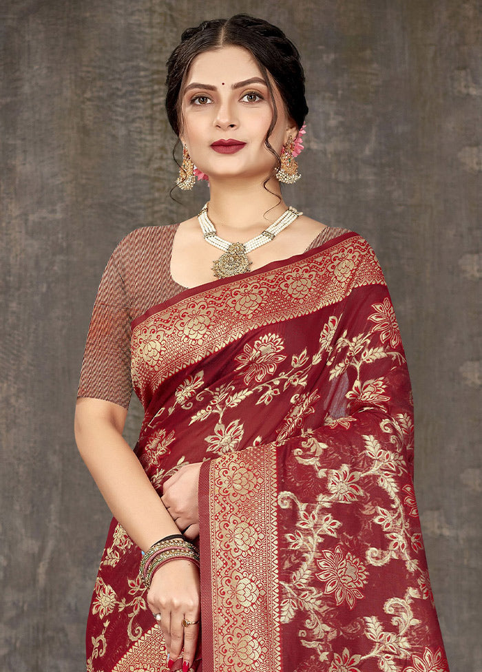 Red Cotton Woven Saree With Blouse Piece