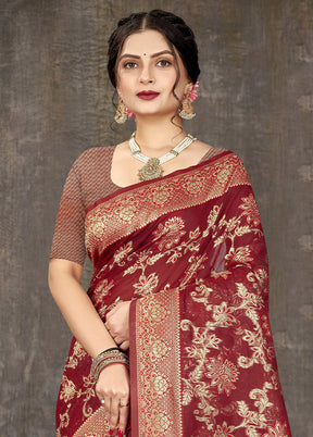 Red Cotton Woven Saree With Blouse Piece