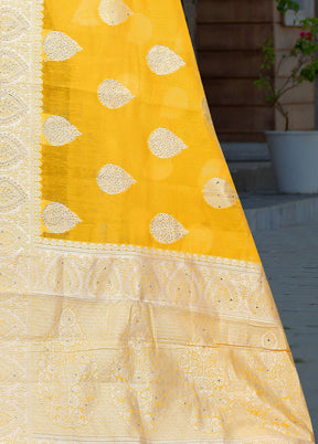 Yellow Cotton Swaroski Work Saree With Blouse Piece