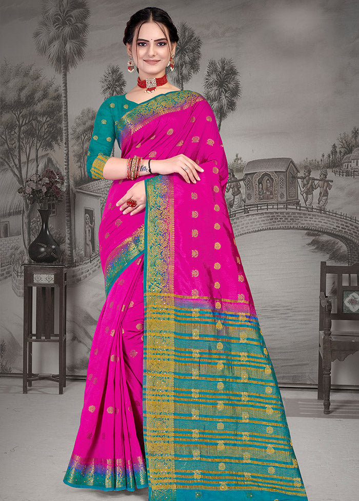 Rani Spun Silk Woven Saree With Blouse Piece