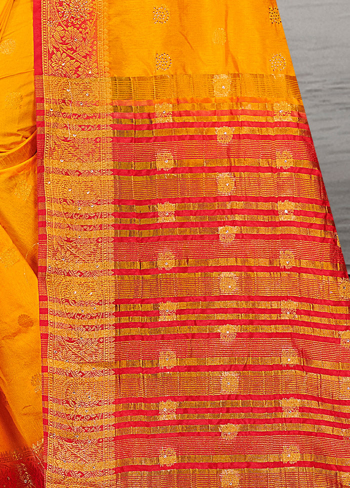 Yellow Spun Silk Woven Saree With Blouse Piece