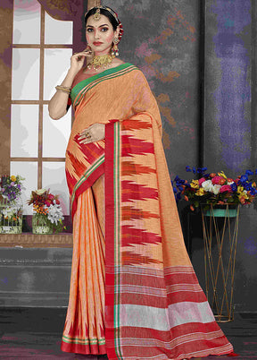 Orange Cotton Saree With Blouse Piece