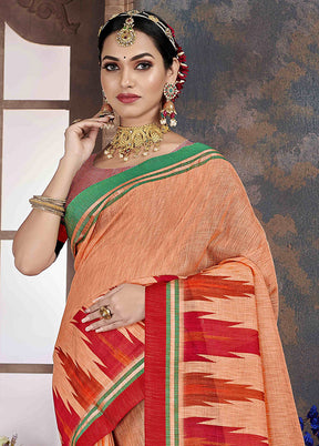 Orange Cotton Saree With Blouse Piece