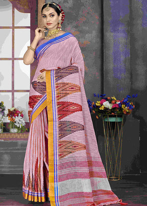 Pink Cotton Saree With Blouse Piece