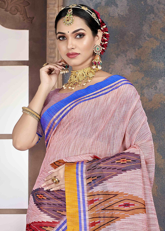 Pink Cotton Saree With Blouse Piece