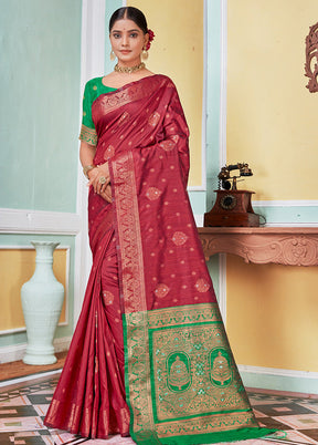 Red Spun Silk Saree With Blouse Piece