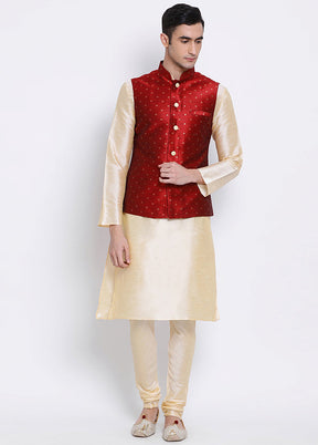 Maroon Polka Dots Silk Jacket VDSAN040250 - Indian Silk House Agencies