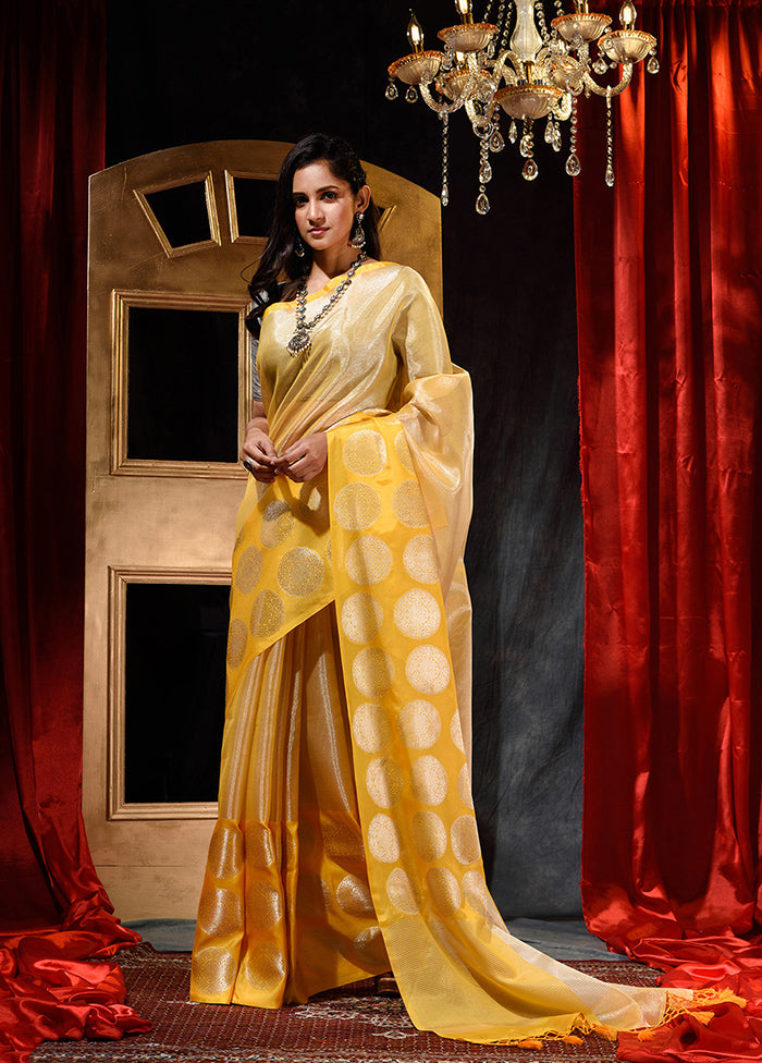 Yellow Dupion Silk Saree With Blouse Piece