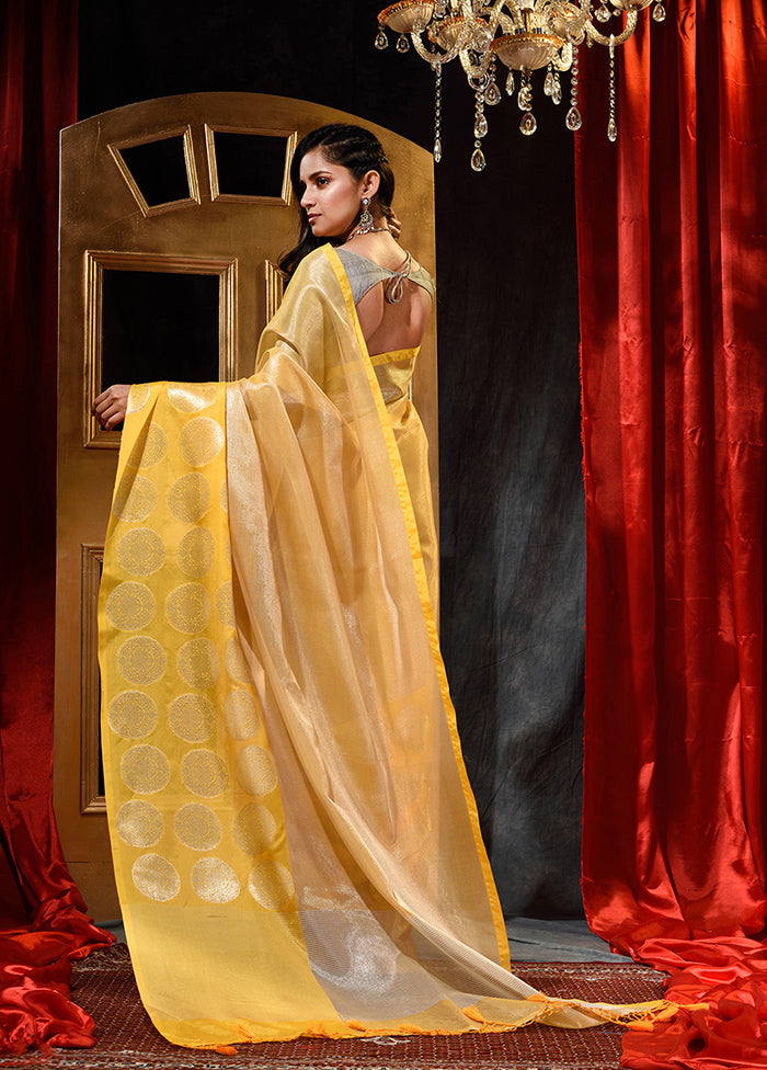 Yellow Dupion Silk Saree With Blouse Piece