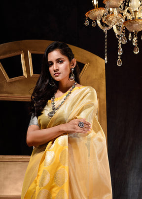 Yellow Dupion Silk Saree With Blouse Piece