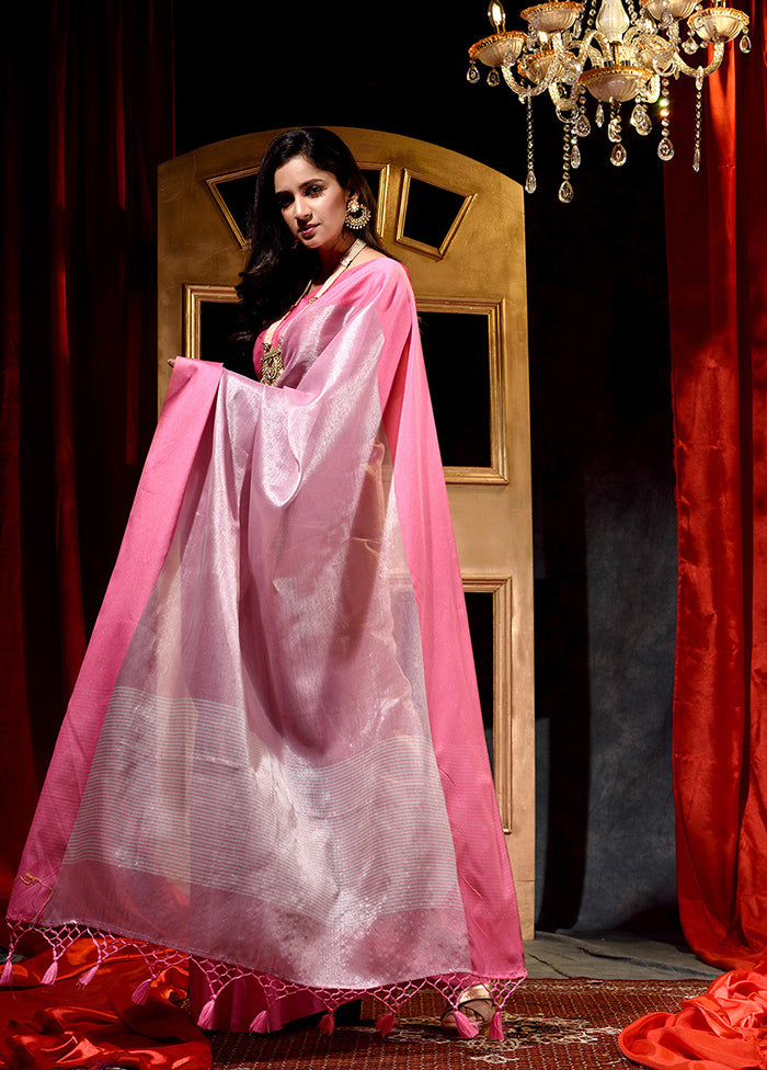 Pink Dupion Silk Saree With Blouse Piece