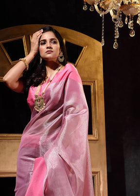 Pink Dupion Silk Saree With Blouse Piece