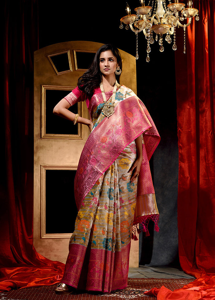 Golden Dupion Silk Saree With Blouse Piece