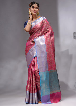 Pink Linen Silk Saree With Blouse Piece