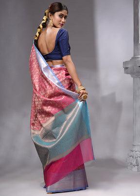 Pink Linen Silk Saree With Blouse Piece