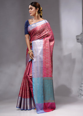 Pink Linen Silk Saree With Blouse Piece