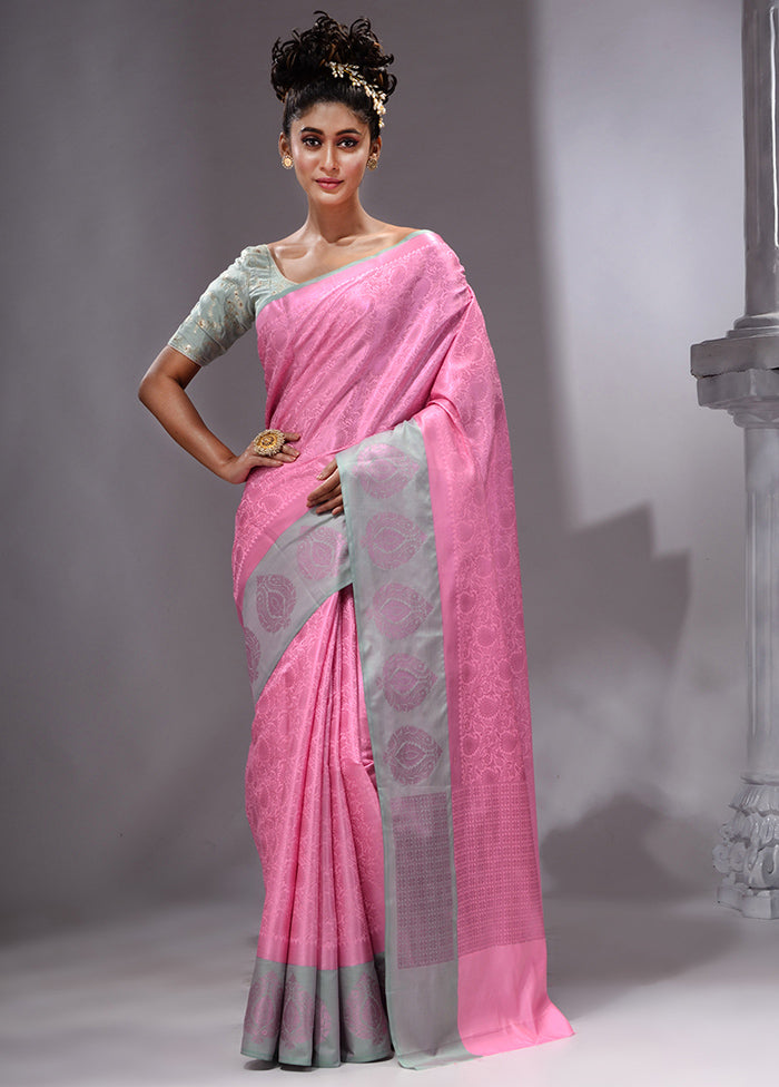 Pink Linen Silk Saree With Blouse Piece