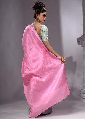 Pink Linen Silk Saree With Blouse Piece