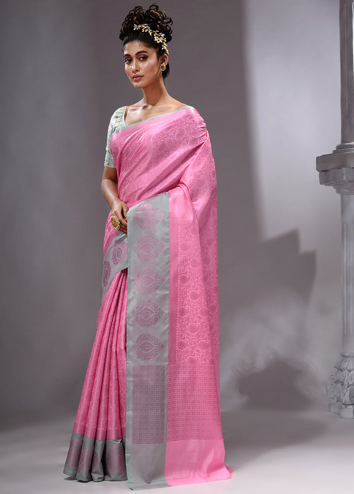 Pink Linen Silk Saree With Blouse Piece