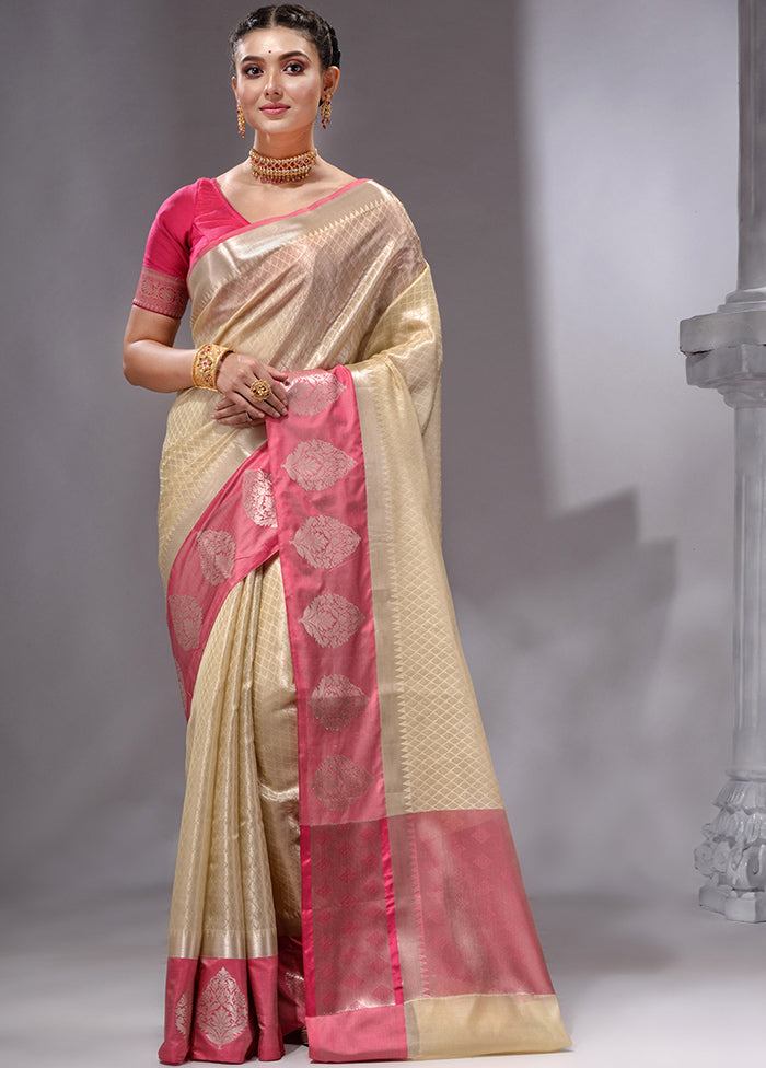 Beige Linen Silk Saree With Blouse Piece