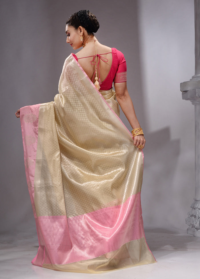 Beige Linen Silk Saree With Blouse Piece