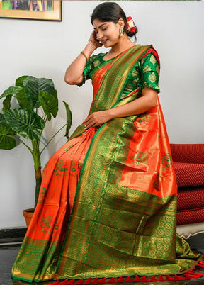 Orange Zari Woven Spun Silk Saree With Blouse