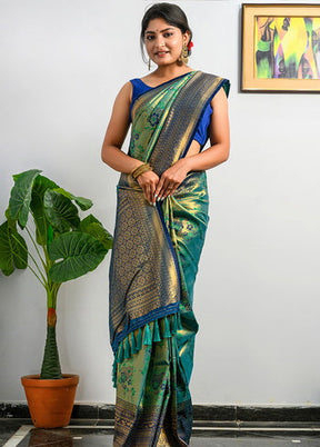 Rama Green Zari Woven Spun Silk Saree With Blouse