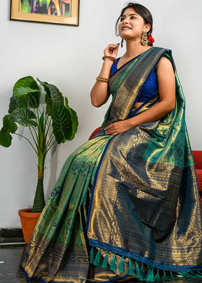 Rama Green Zari Woven Spun Silk Saree With Blouse