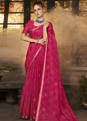 Pink Cotton Saree With Blouse Piece