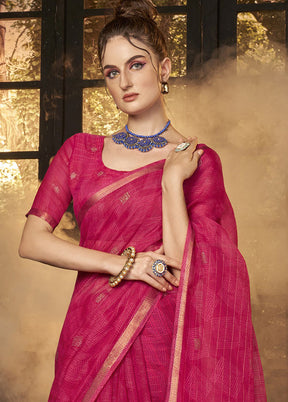 Pink Cotton Saree With Blouse Piece