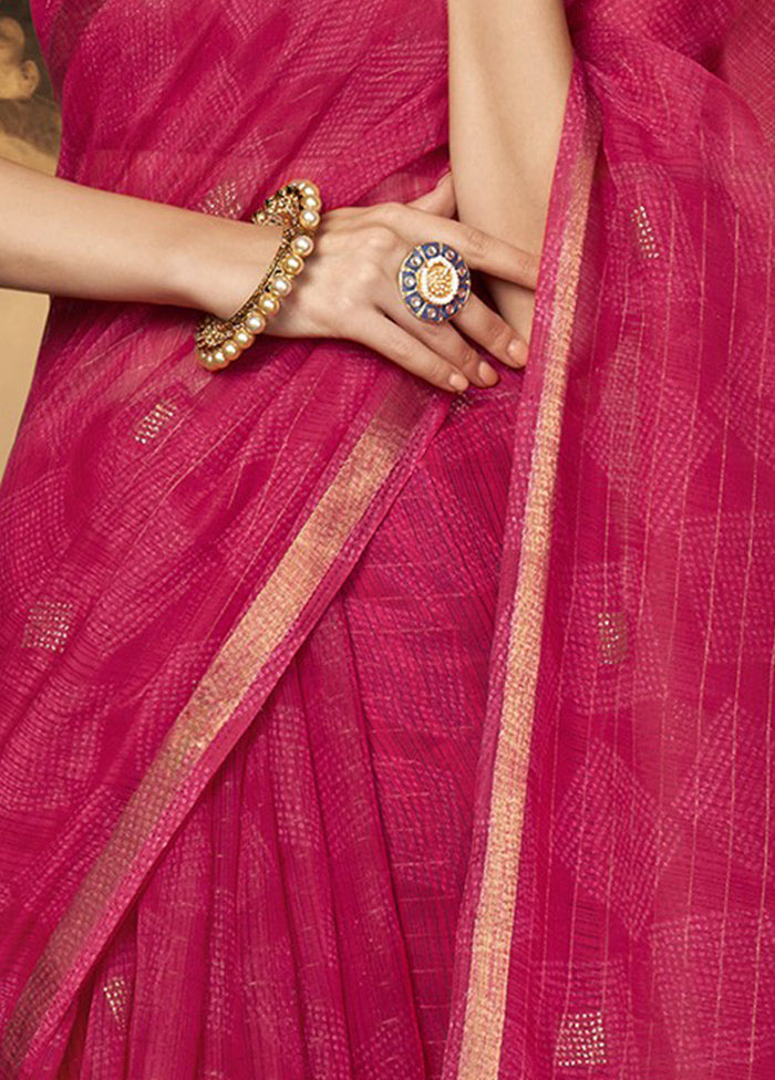 Pink Cotton Saree With Blouse Piece