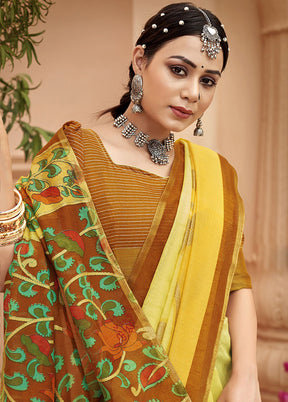 Yellow Cotton Saree With Blouse Piece