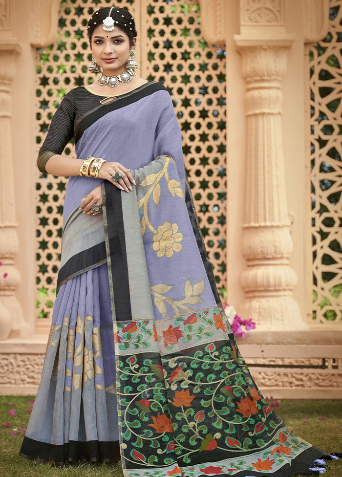 Blue Cotton Saree With Blouse Piece