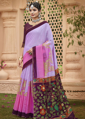 Purple Cotton Saree With Blouse Piece