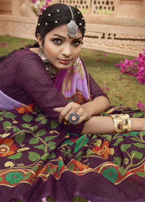 Purple Cotton Saree With Blouse Piece