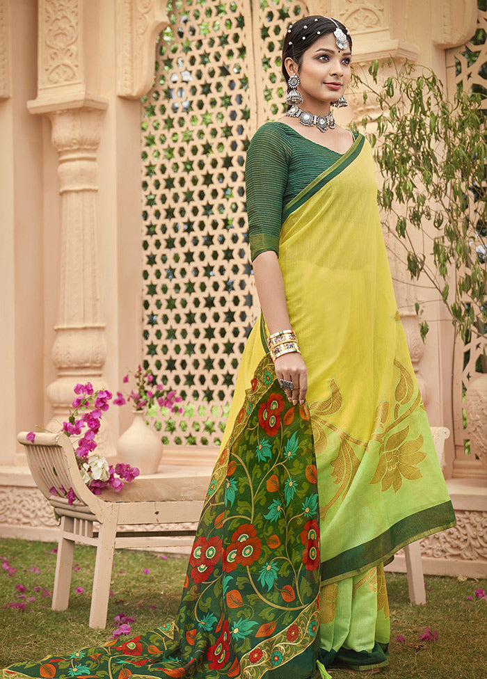 Yellow Cotton Saree With Blouse Piece