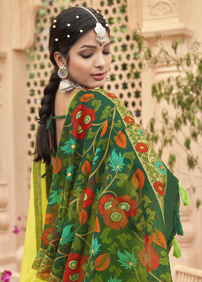 Yellow Cotton Saree With Blouse Piece