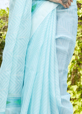 Blue Organza Saree With Blouse Piece