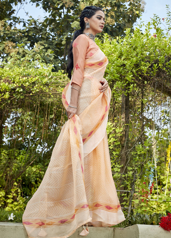 Orange Organza Saree With Blouse Piece