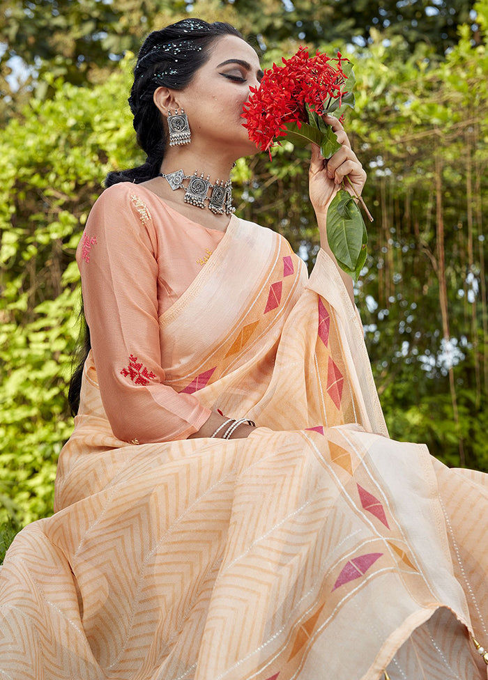 Orange Organza Saree With Blouse Piece