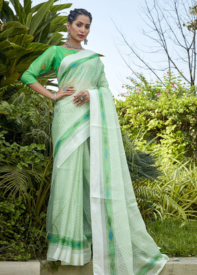 Green Organza Saree With Blouse Piece