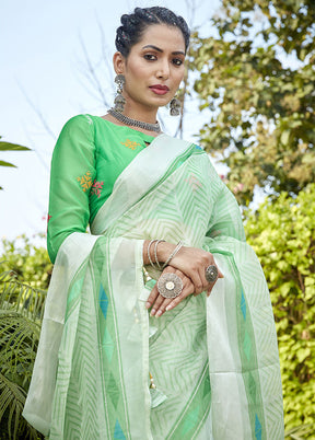 Green Organza Saree With Blouse Piece