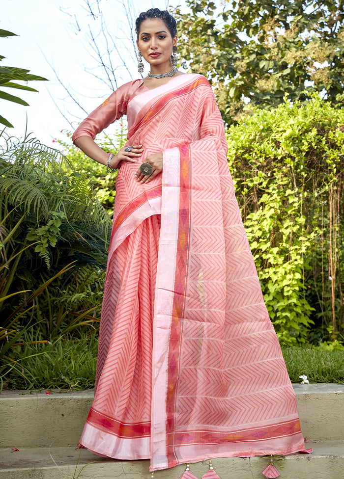 Pink Organza Saree With Blouse Piece